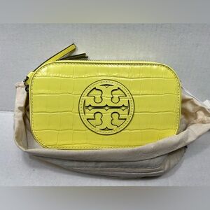 TORY BURCH MILLER CROCO EMBOSSED MINI CROSSBODY BAG NEON LEMON
